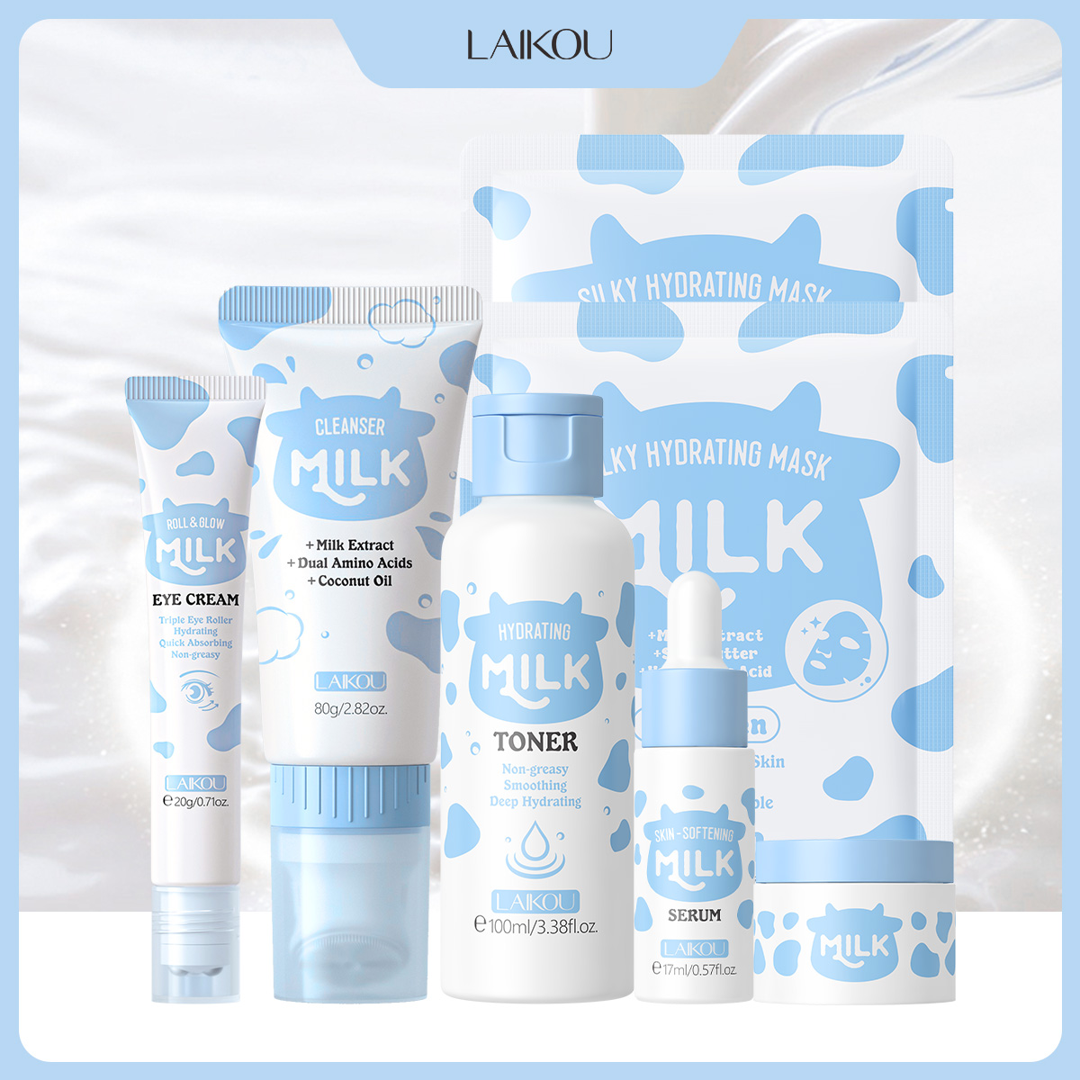 Skincare Glow Glowing - LAIKOU ชุดผลิตภัณฑ์ดูแลผิวหน้า 6 ชิ้น ประกอบด้วย คลีนเซอร์